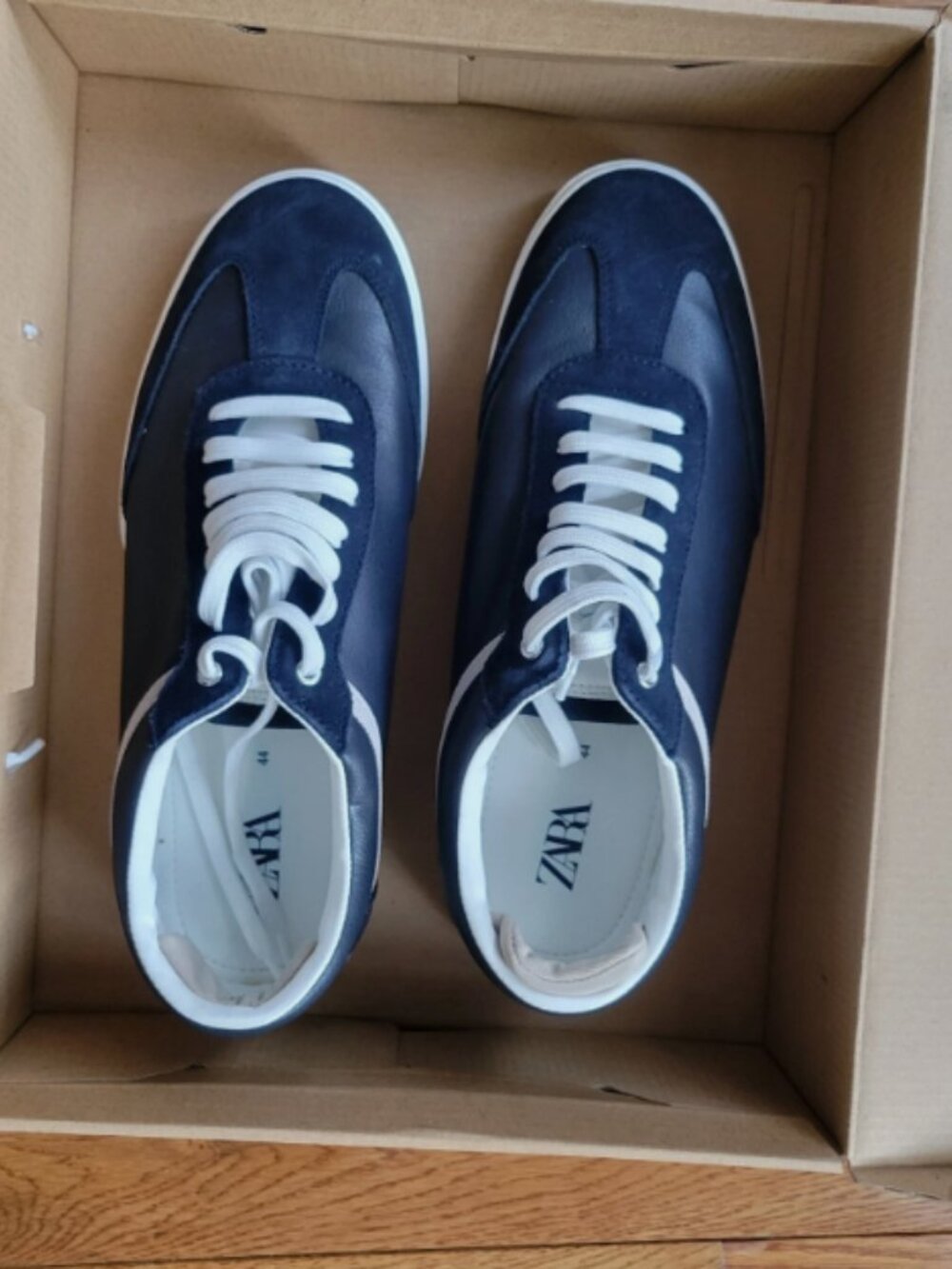 Zara Sneakers Black White Leather Suede Lace Up Mans Casual Shoes Size 10.5 - Picture 3 of 6